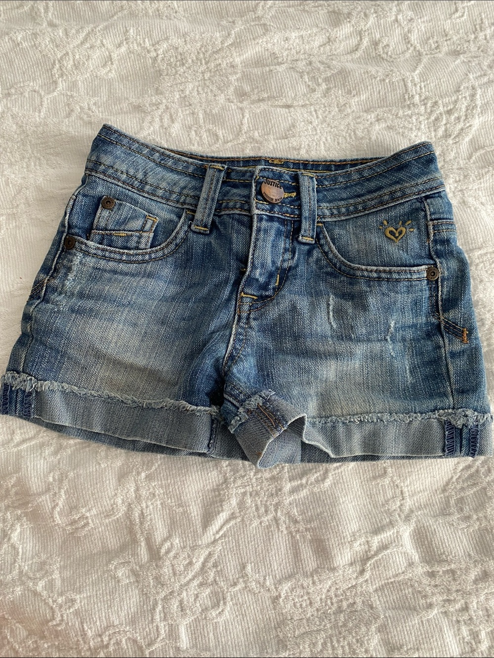 Denim Roll-Hem Girls Shorts in Light Blue